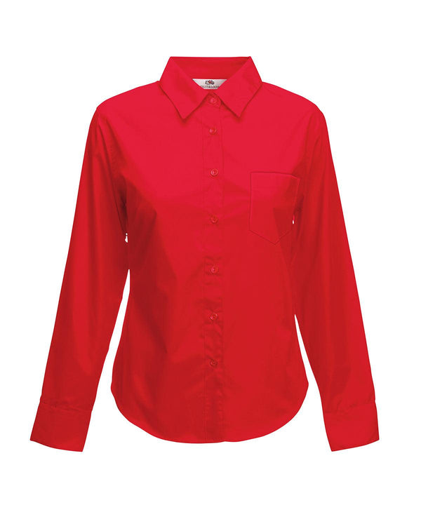 Red - Ladyfit poplin long sleeve shirt Shirts Fruit of the Loom Plus Sizes, Shirts & Blouses, Women's Fashion, Workwear Schoolwear Centres
