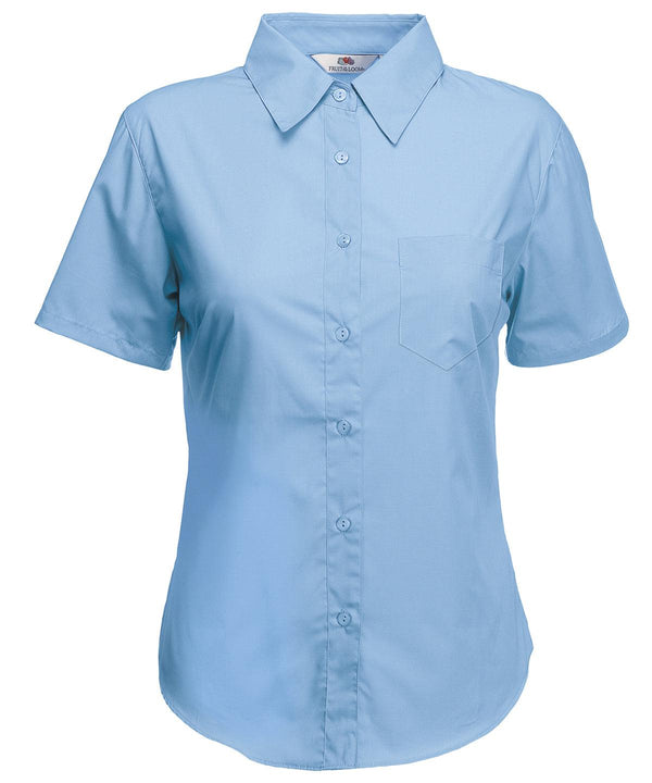 Mid Blue - Ladyfit poplin short sleeve shirt Shirts Fruit of the Loom Plus Sizes, Shirts & Blouses, Women's Fashion Schoolwear Centres