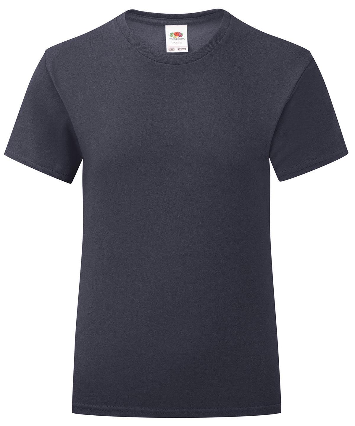 Deep Navy - Girls iconic T T-Shirts Fruit of the Loom Junior, Rebrandable, T-Shirts & Vests Schoolwear Centres