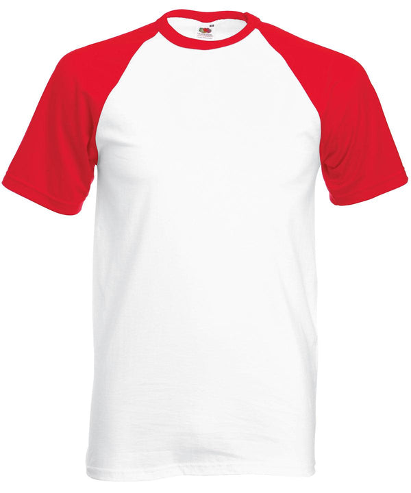 White/Red* - Short sleeve baseball T T-Shirts Fruit of the Loom Must Haves, Raladeal - High Stock, T-Shirts & Vests Schoolwear Centres