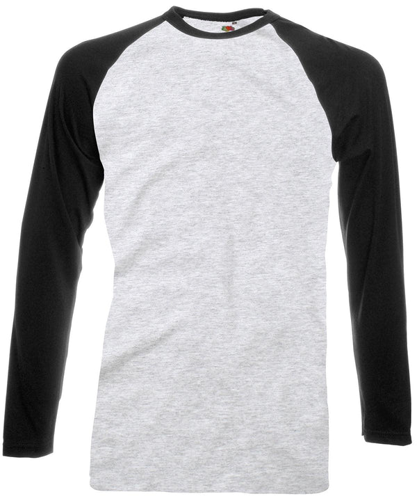 Heather Grey/Black - Long sleeve baseball T T-Shirts Fruit of the Loom Must Haves, Raladeal - High Stock, T-Shirts & Vests Schoolwear Centres