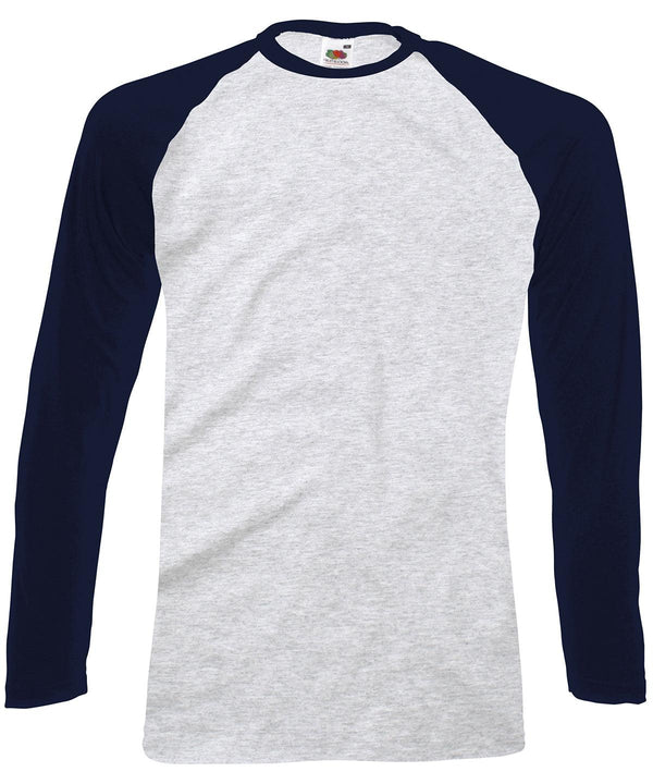 Heather Grey/Deep Navy - Long sleeve baseball T T-Shirts Fruit of the Loom Must Haves, Raladeal - High Stock, T-Shirts & Vests Schoolwear Centres