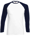 White/Deep Navy* - Long sleeve baseball T T-Shirts Fruit of the Loom Must Haves, Raladeal - High Stock, T-Shirts & Vests Schoolwear Centres