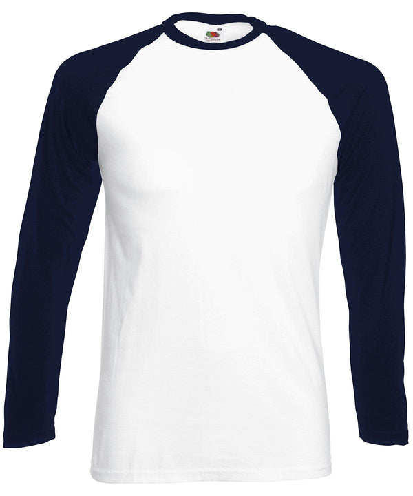 White/Deep Navy* - Long sleeve baseball T T-Shirts Fruit of the Loom Must Haves, Raladeal - High Stock, T-Shirts & Vests Schoolwear Centres