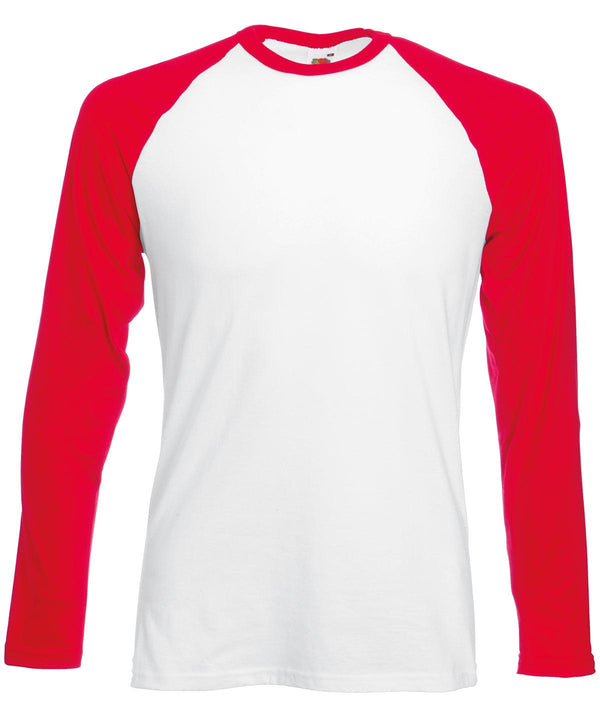 White/Red* - Long sleeve baseball T T-Shirts Fruit of the Loom Must Haves, Raladeal - High Stock, T-Shirts & Vests Schoolwear Centres
