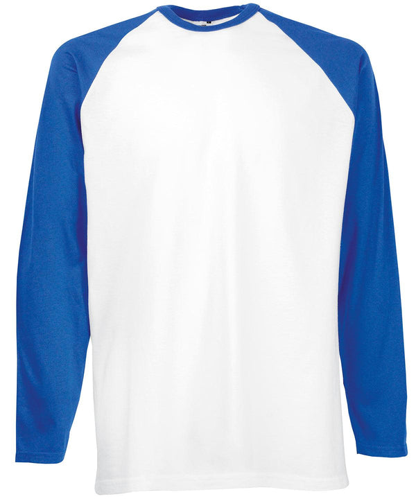 White/Royal Blue* - Long sleeve baseball T T-Shirts Fruit of the Loom Must Haves, Raladeal - High Stock, T-Shirts & Vests Schoolwear Centres