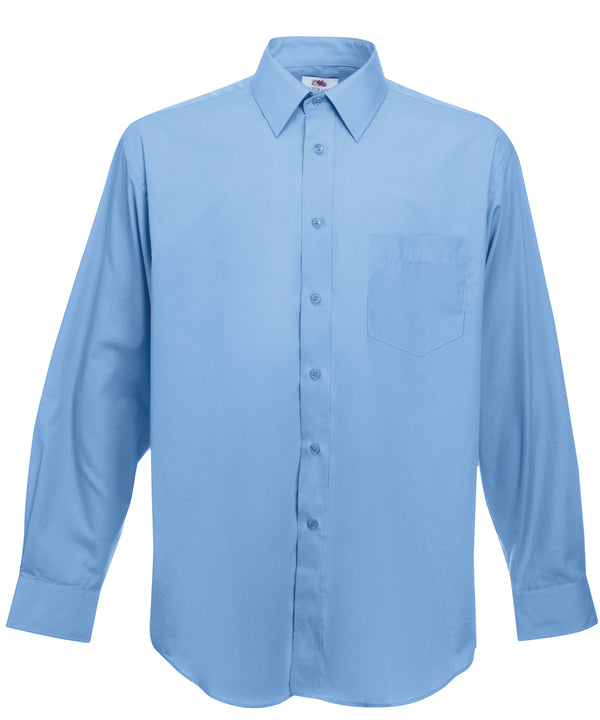 Mid Blue - Poplin long sleeve shirt Shirts Fruit of the Loom Plus Sizes, Shirts & Blouses, Workwear Schoolwear Centres
