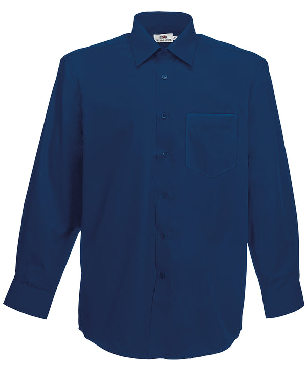 Navy - Poplin long sleeve shirt Shirts Fruit of the Loom Plus Sizes, Shirts & Blouses, Workwear Schoolwear Centres