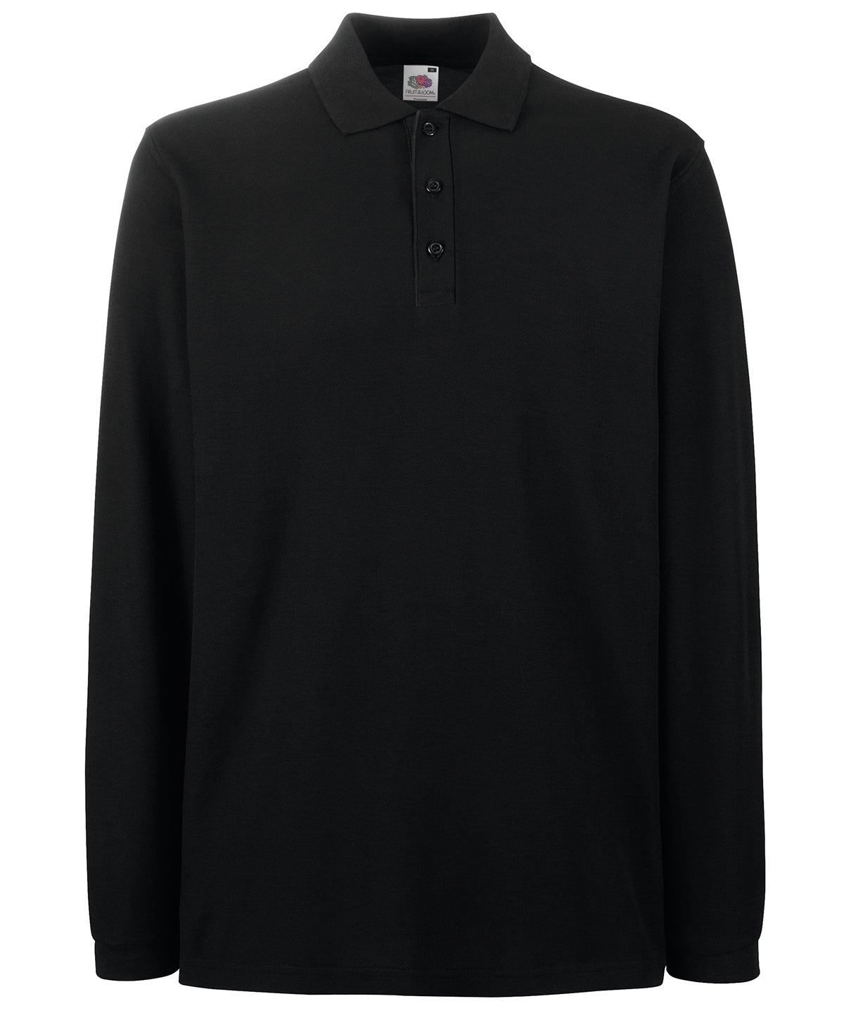 Black - Premium long sleeve polo Polos Fruit of the Loom Fruit of the Loom Polos, Must Haves, New Colours For 2022, Plus Sizes, Polos & Casual Schoolwear Centres
