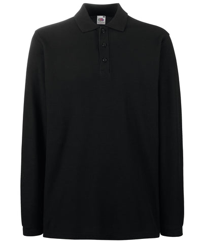 Black - Premium long sleeve polo Polos Fruit of the Loom Fruit of the Loom Polos, Must Haves, New Colours For 2022, Plus Sizes, Polos & Casual Schoolwear Centres