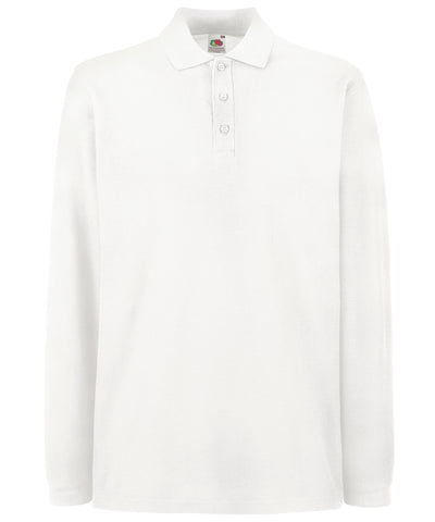 White - Premium long sleeve polo Polos Fruit of the Loom Fruit of the Loom Polos, Must Haves, New Colours For 2022, Plus Sizes, Polos & Casual Schoolwear Centres