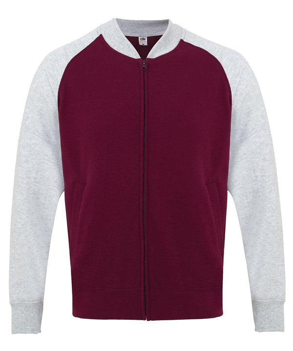 Burgundy/Heather Grey - Baseball sweatshirt jacket Jackets Fruit of the Loom Jackets & Coats, Lightweight layers Schoolwear Centres