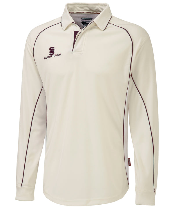 White/Maroon trim - Premier shirt long sleeve Polos Last Chance to Buy Sports & Leisure Schoolwear Centres