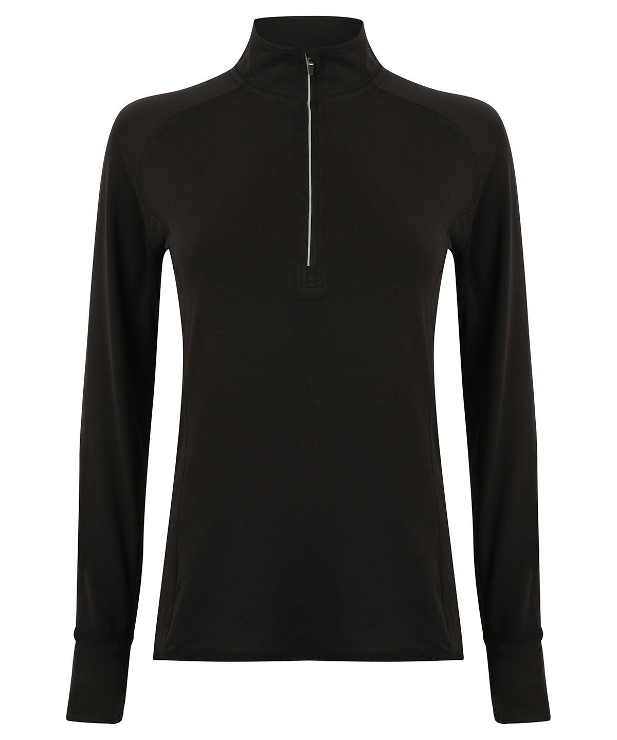 Black - Women's long-sleeved ¼ zip top Sports Overtops Tombo Activewear & Performance, Sports & Leisure Schoolwear Centres