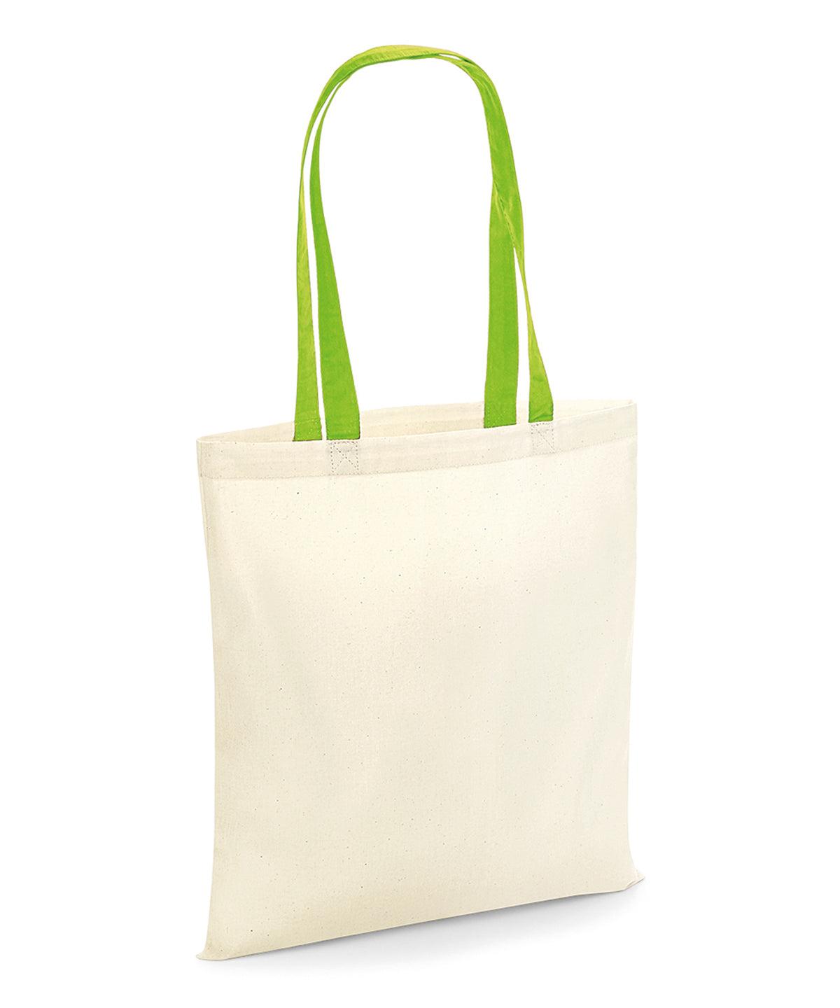 Natural/Lime Green - Bag for life - contrast handles Bags Westford Mill Bags & Luggage Schoolwear Centres