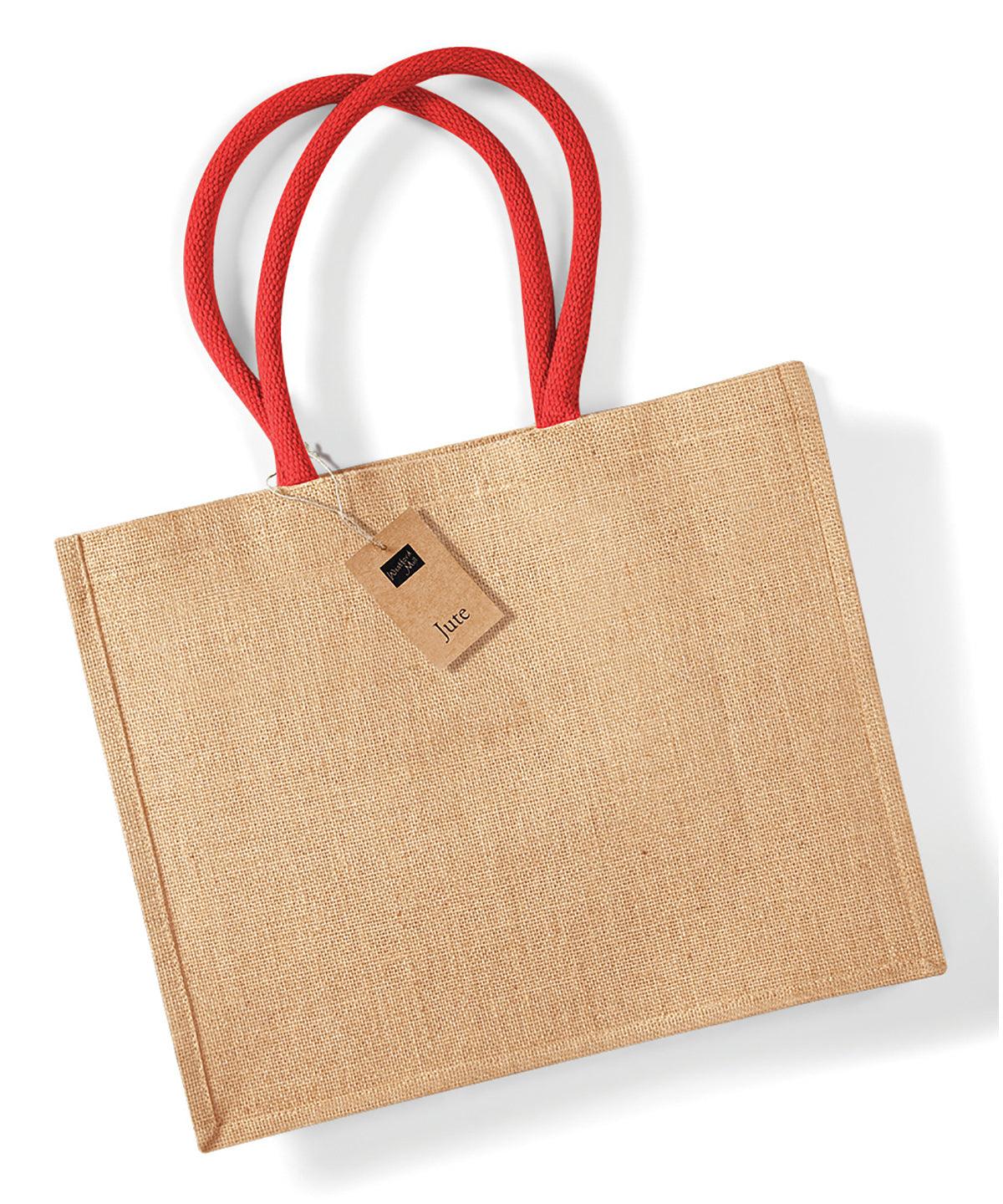 Natural/Bright Red - Jute classic shopper Bags Westford Mill Bags & Luggage, Must Haves Schoolwear Centres