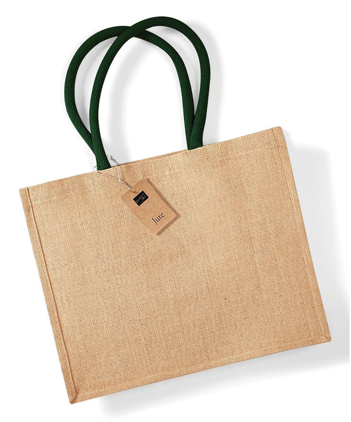 Natural/Forest Green - Jute classic shopper Bags Westford Mill Bags & Luggage, Must Haves Schoolwear Centres