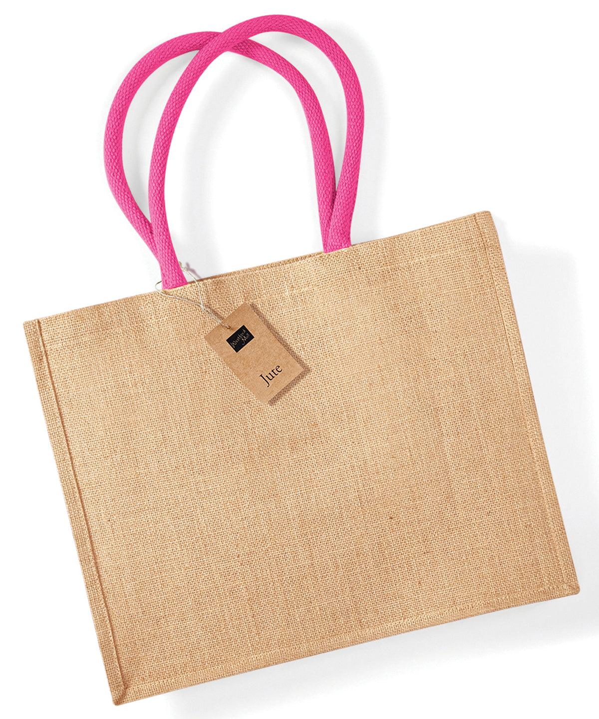 Natural/Fuchsia - Jute classic shopper Bags Westford Mill Bags & Luggage, Must Haves Schoolwear Centres