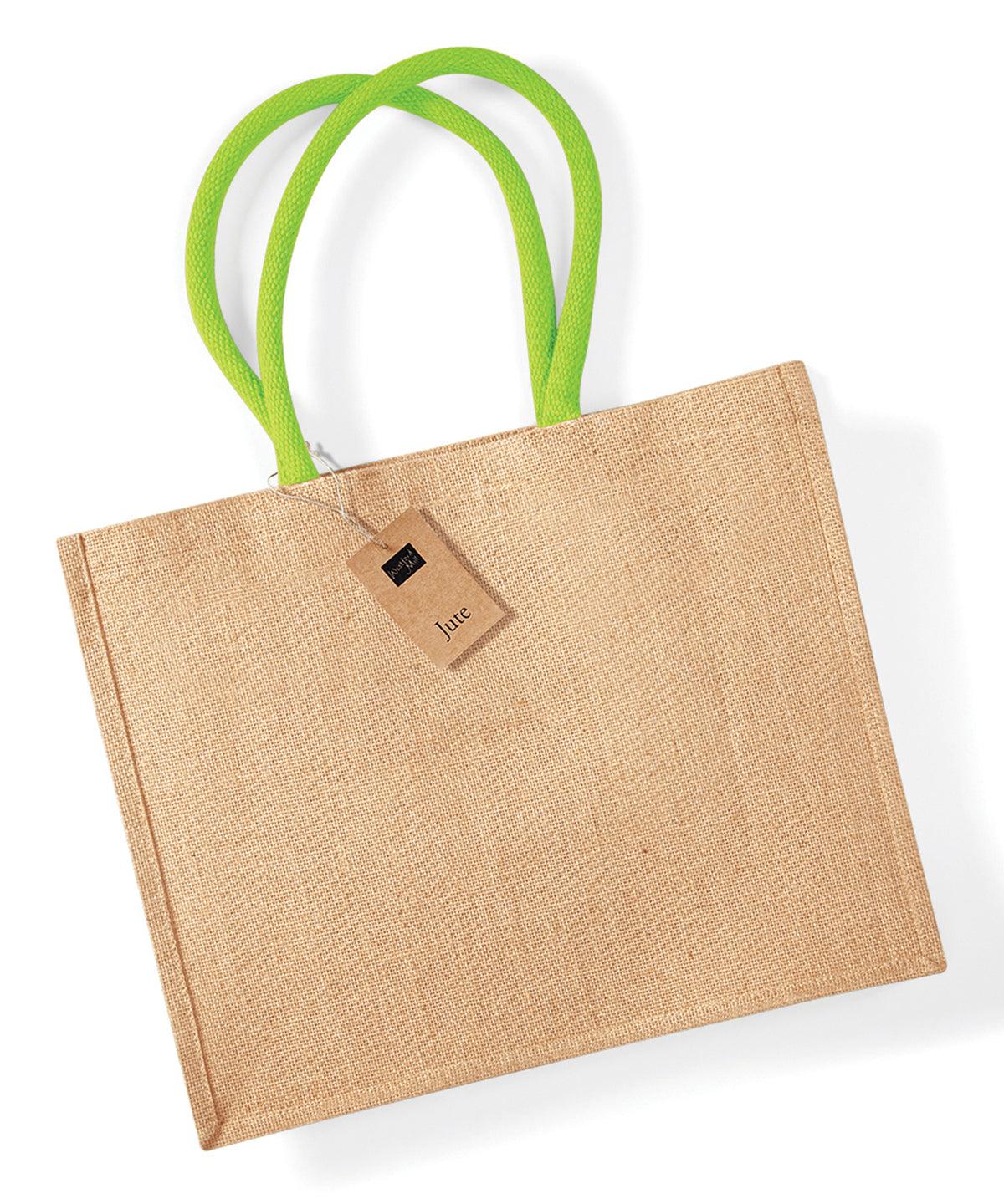 Natural/Lime Green - Jute classic shopper Bags Westford Mill Bags & Luggage, Must Haves Schoolwear Centres