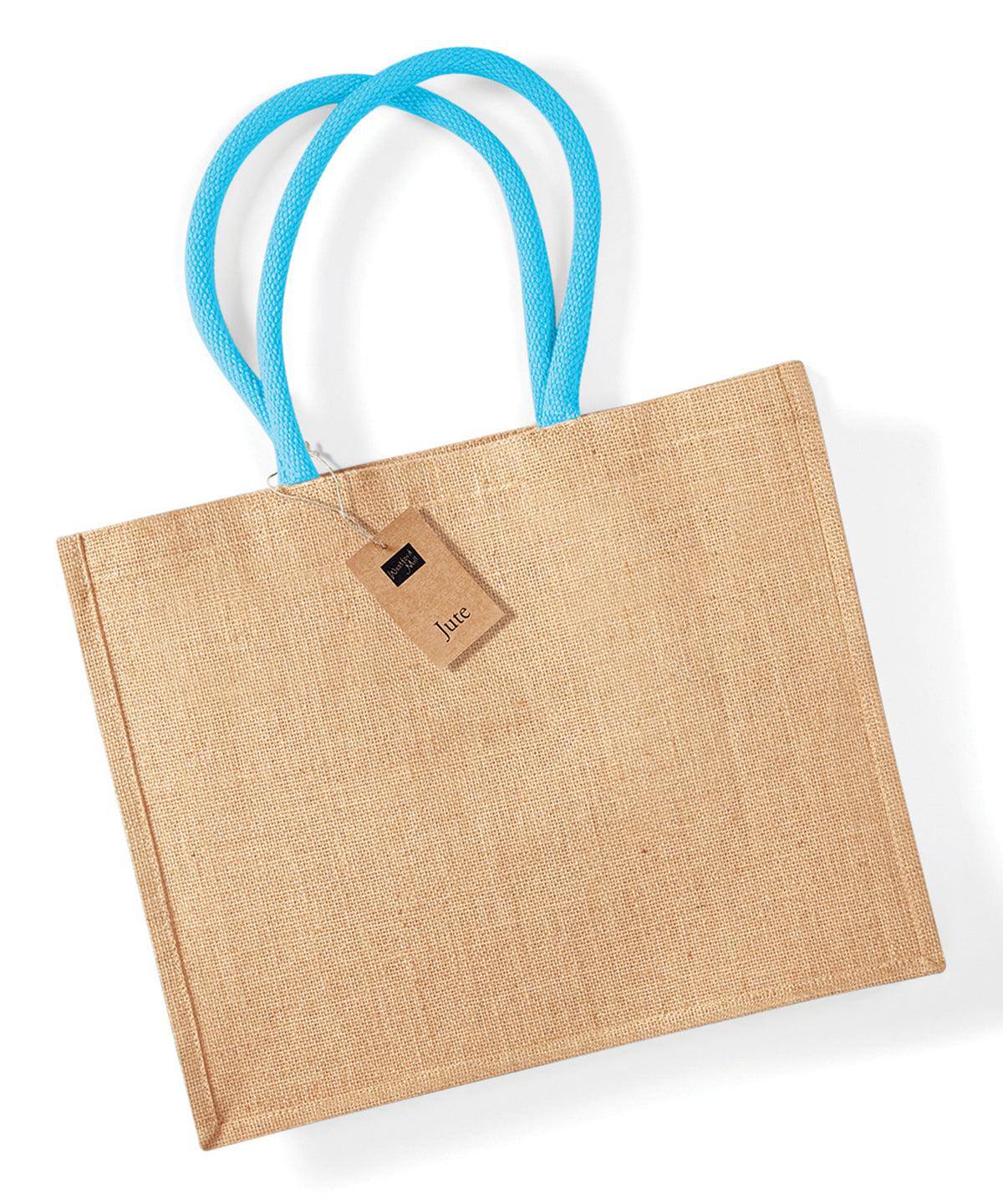 Natural/Surf Blue - Jute classic shopper Bags Westford Mill Bags & Luggage, Must Haves Schoolwear Centres
