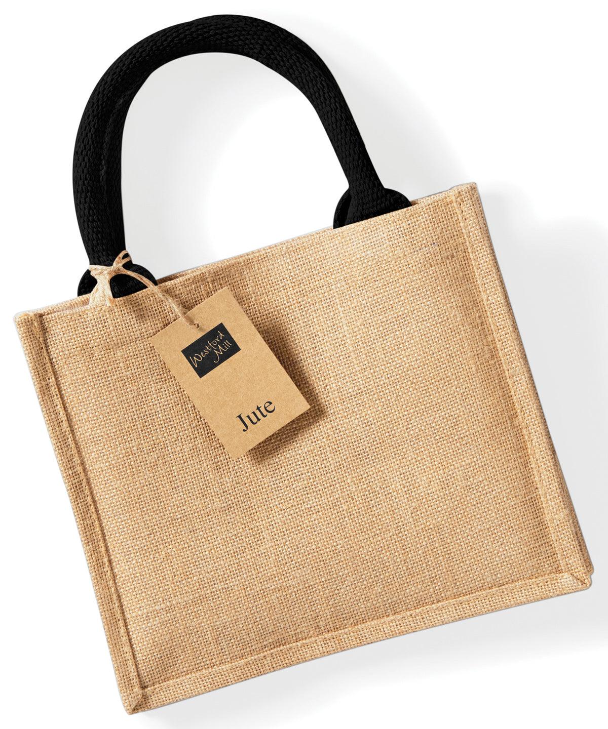 Natural/Black - Jute mini gift bag Bags Westford Mill Bags & Luggage Schoolwear Centres