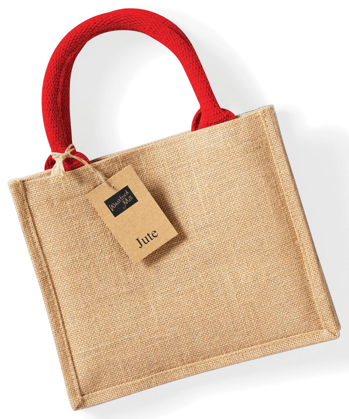 Natural/Bright Red - Jute mini gift bag Bags Westford Mill Bags & Luggage Schoolwear Centres