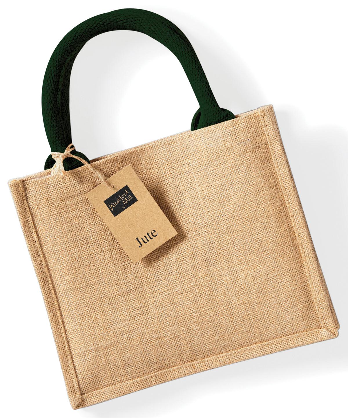 Natural/Forest Green - Jute mini gift bag Bags Westford Mill Bags & Luggage Schoolwear Centres