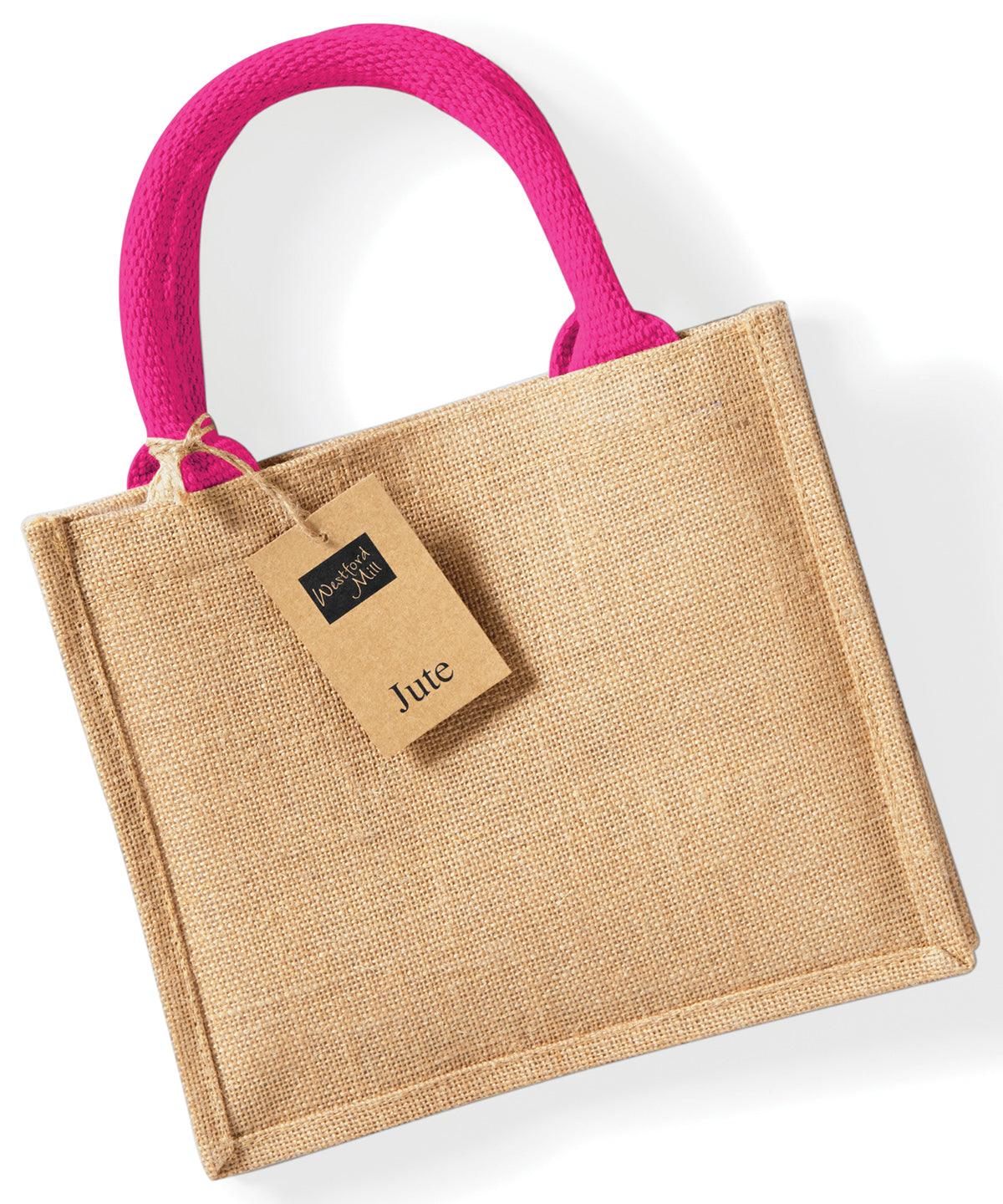 Natural/Fuchsia - Jute mini gift bag Bags Westford Mill Bags & Luggage Schoolwear Centres