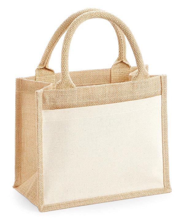 Natural - Cotton pocket jute gift bag Bags Westford Mill Bags & Luggage Schoolwear Centres