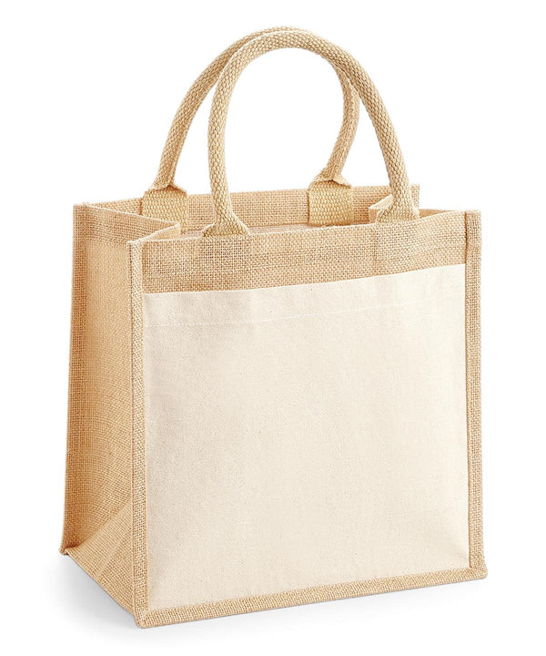 Natural - Cotton pocket jute midi tote Bags Westford Mill Bags & Luggage Schoolwear Centres