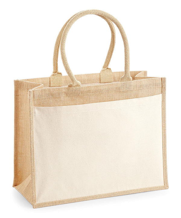 Natural - Cotton pocket jute shopper Bags Westford Mill Bags & Luggage, Summer Accessories Schoolwear Centres