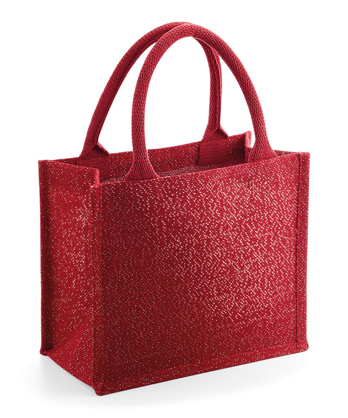 Red/Gold - Shimmer jute mini gift bag Bags Westford Mill Bags & Luggage, Christmas Schoolwear Centres