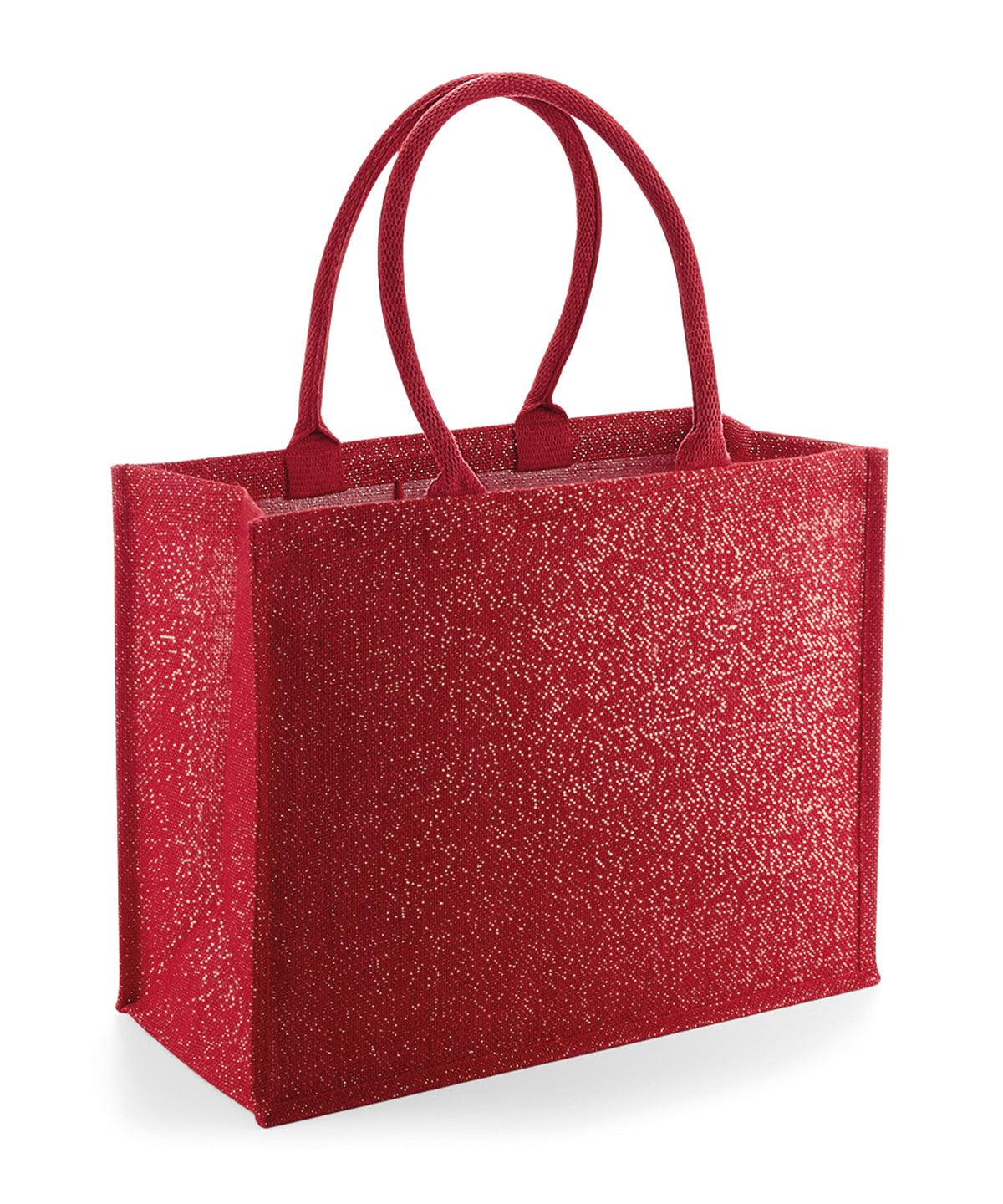 Red/Gold - Shimmer jute shopper Bags Westford Mill Bags & Luggage, Christmas Schoolwear Centres