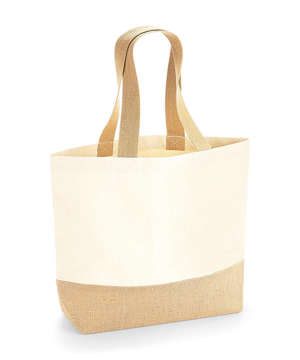 Natural - Jute base canvas tote Bags Westford Mill Bags & Luggage, Summer Accessories Schoolwear Centres