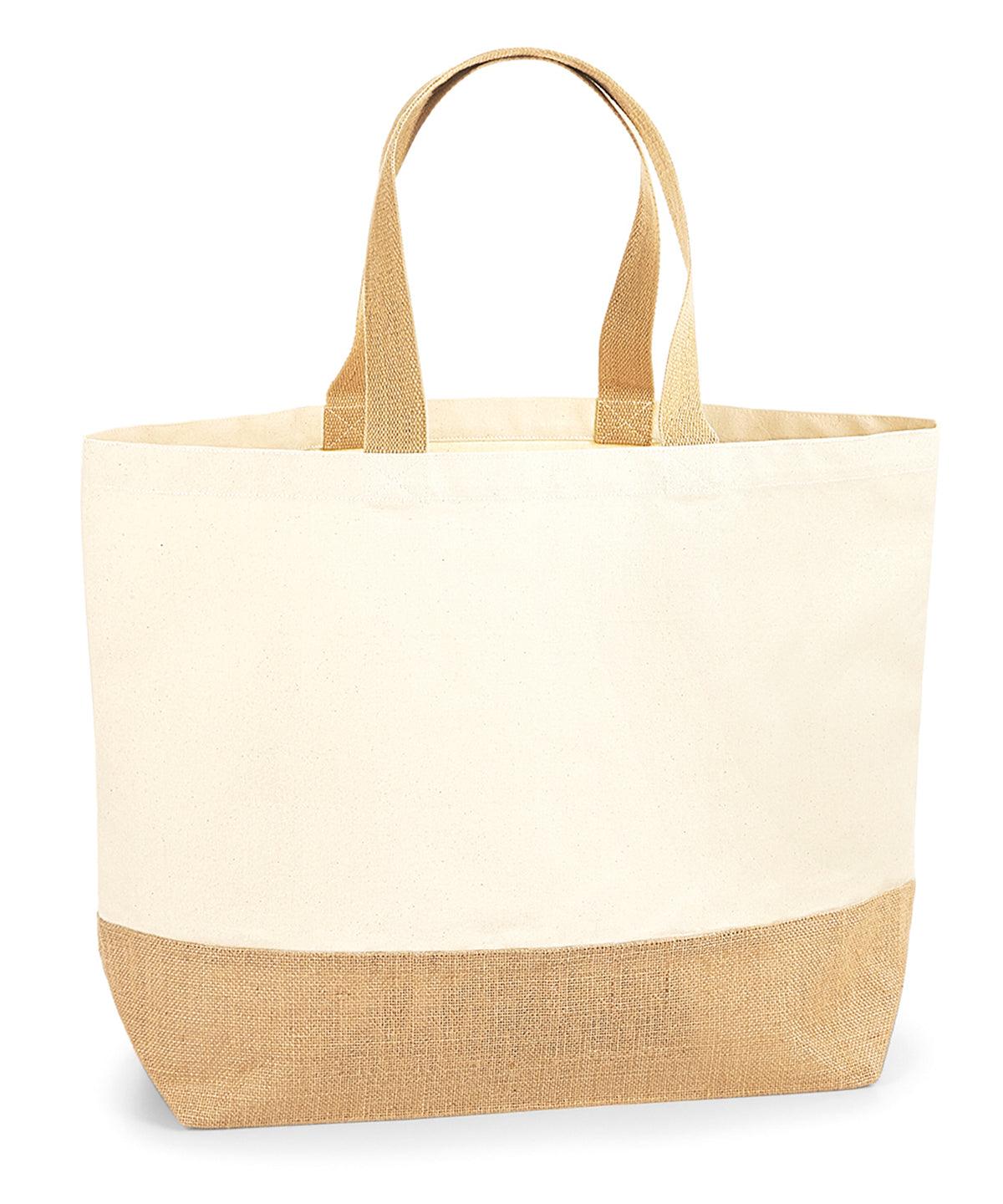 Natural - Jute base canvas tote XL Bags Westford Mill Bags & Luggage, Summer Accessories Schoolwear Centres