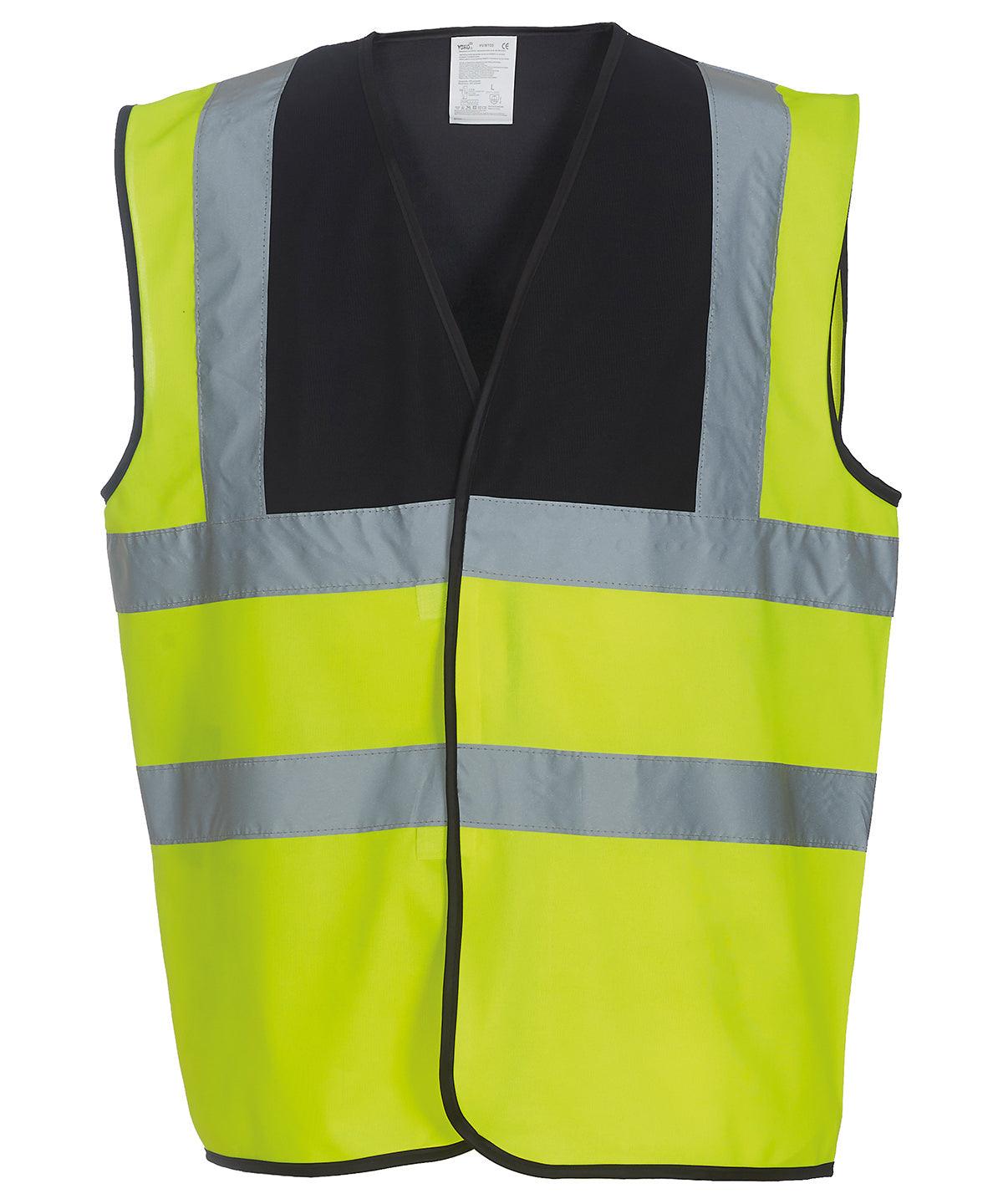 Black Yoke/Yellow - Hi-vis 2-band-and-braces waistcoat (HVW100) Safety Vests Yoko Must Haves, Personal Protection, Plus Sizes, Safety Essentials, Safetywear, Workwear Schoolwear Centres