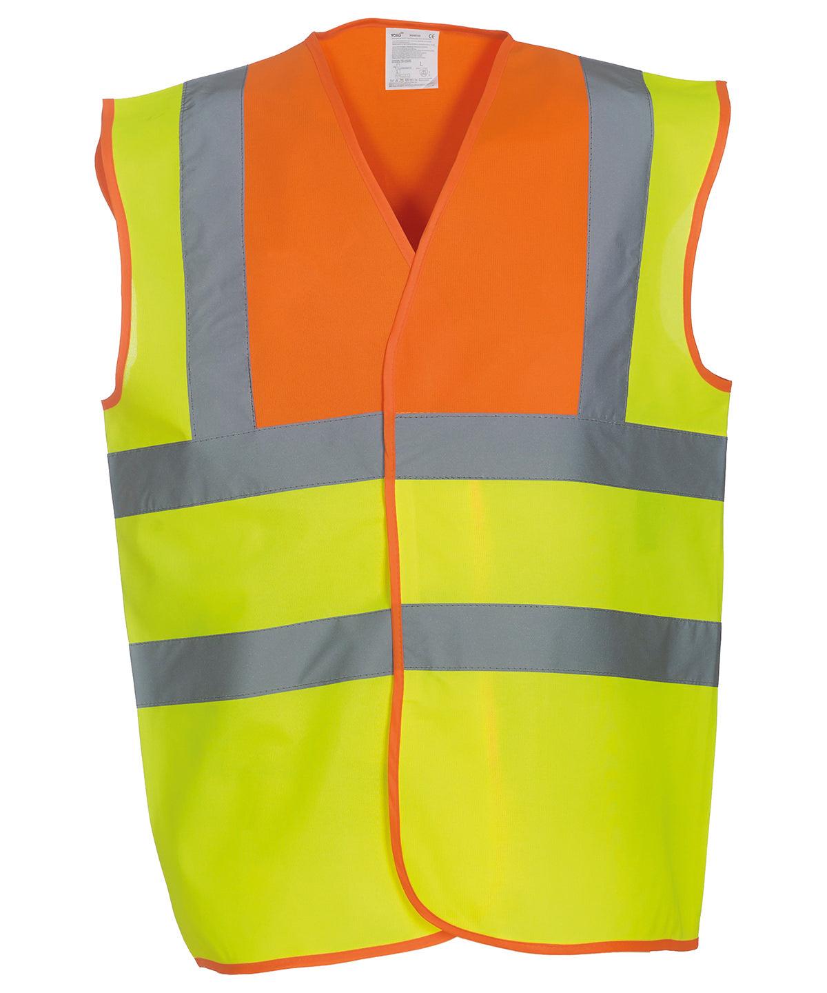 Orange Yoke/Yellow - Hi-vis 2-band-and-braces waistcoat (HVW100) Safety Vests Yoko Must Haves, Personal Protection, Plus Sizes, Safety Essentials, Safetywear, Workwear Schoolwear Centres