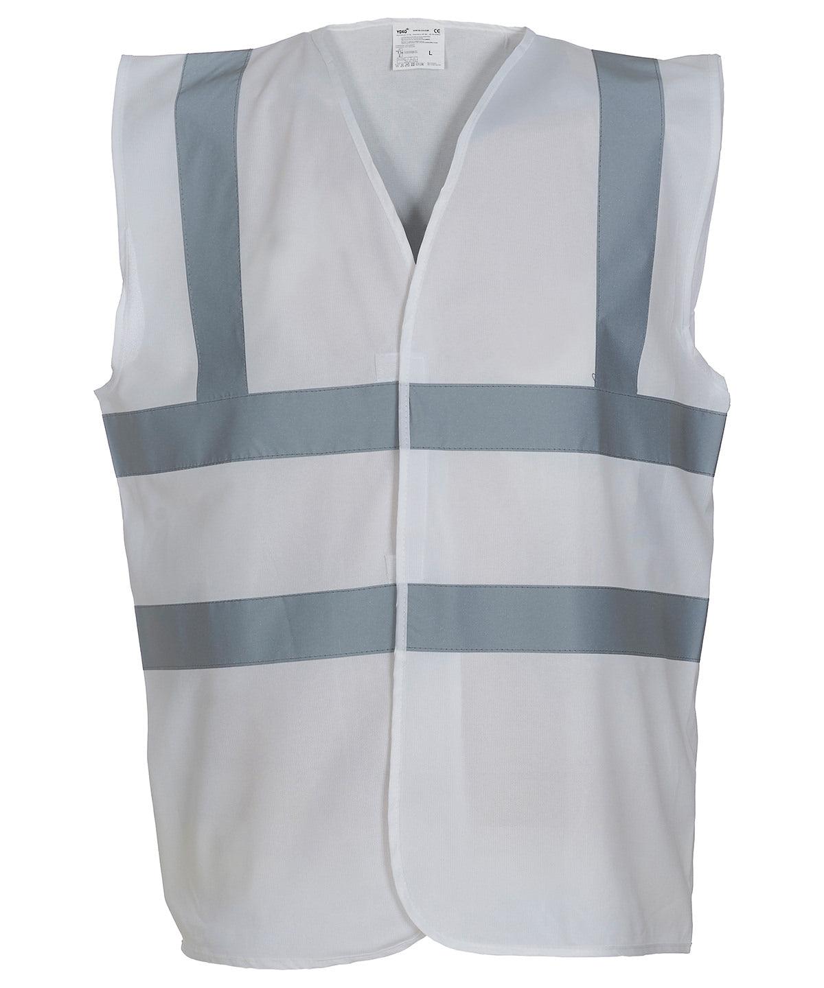 White - Hi-vis 2-band-and-braces waistcoat (HVW100) Safety Vests Yoko Must Haves, Personal Protection, Plus Sizes, Safety Essentials, Safetywear, Workwear Schoolwear Centres