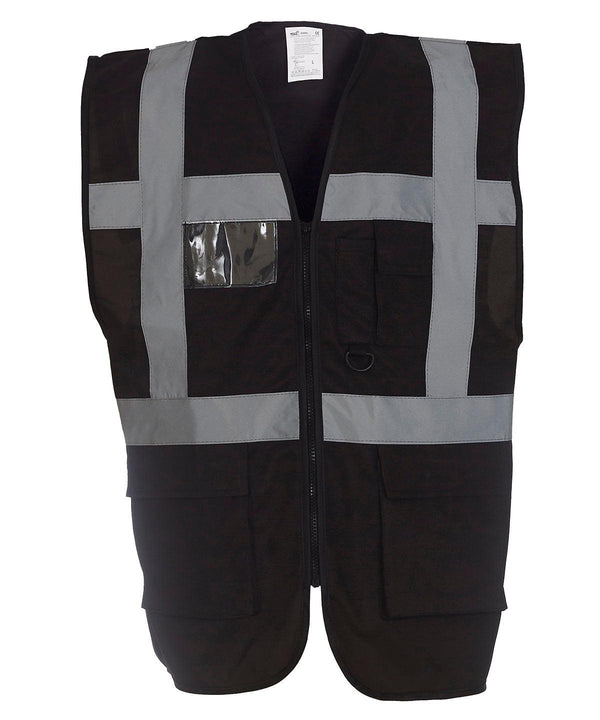 Black* - Multifunctional executive hi-vis waistcoat (HVW801) Safety Vests Yoko Must Haves, Personal Protection, Plus Sizes, Safety Essentials, Safetywear, Workwear Schoolwear Centres