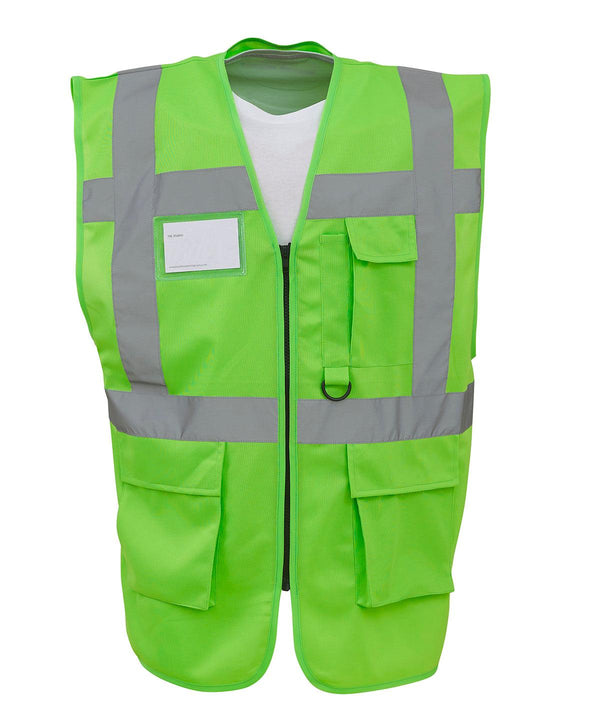 Lime - Multifunctional executive hi-vis waistcoat (HVW801) Safety Vests Yoko Must Haves, Personal Protection, Plus Sizes, Safety Essentials, Safetywear, Workwear Schoolwear Centres
