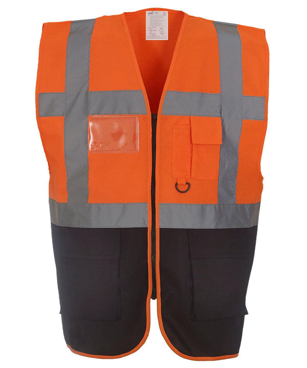 Orange/Black - Multifunctional executive hi-vis waistcoat (HVW801) Safety Vests Yoko Must Haves, Personal Protection, Plus Sizes, Safety Essentials, Safetywear, Workwear Schoolwear Centres