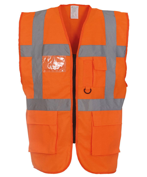 Orange* - Multifunctional executive hi-vis waistcoat (HVW801) Safety Vests Yoko Must Haves, Personal Protection, Plus Sizes, Safety Essentials, Safetywear, Workwear Schoolwear Centres