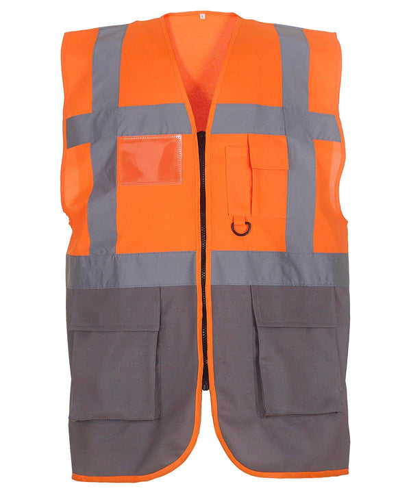 Orange/Grey - Multifunctional executive hi-vis waistcoat (HVW801) Safety Vests Yoko Must Haves, Personal Protection, Plus Sizes, Safety Essentials, Safetywear, Workwear Schoolwear Centres