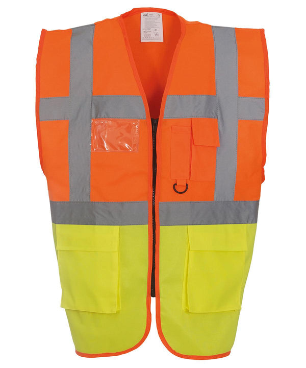Orange/Yellow - Multifunctional executive hi-vis waistcoat (HVW801) Safety Vests Yoko Must Haves, Personal Protection, Plus Sizes, Safety Essentials, Safetywear, Workwear Schoolwear Centres