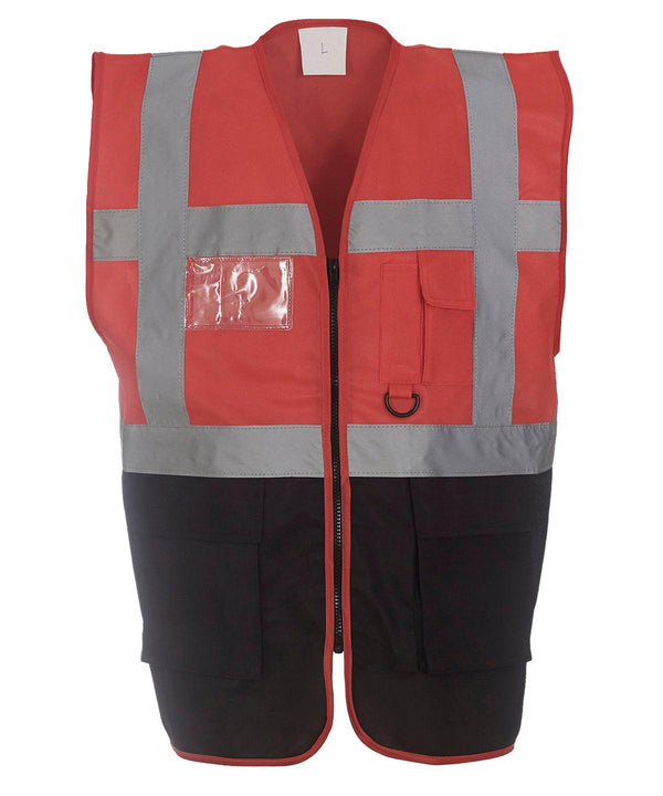 Red/Black - Multifunctional executive hi-vis waistcoat (HVW801) Safety Vests Yoko Must Haves, Personal Protection, Plus Sizes, Safety Essentials, Safetywear, Workwear Schoolwear Centres