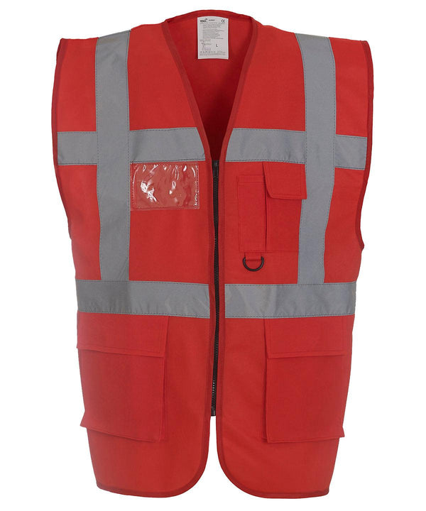 Red - Multifunctional executive hi-vis waistcoat (HVW801) Safety Vests Yoko Must Haves, Personal Protection, Plus Sizes, Safety Essentials, Safetywear, Workwear Schoolwear Centres