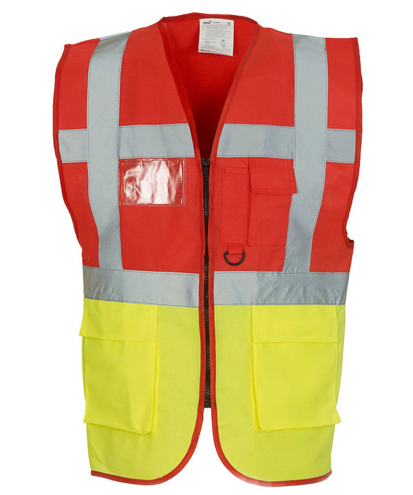 Red/Yellow - Multifunctional executive hi-vis waistcoat (HVW801) Safety Vests Yoko Must Haves, Personal Protection, Plus Sizes, Safety Essentials, Safetywear, Workwear Schoolwear Centres