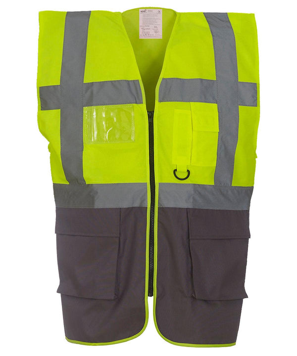 Yellow/Grey - Multifunctional executive hi-vis waistcoat (HVW801) Safety Vests Yoko Must Haves, Personal Protection, Plus Sizes, Safety Essentials, Safetywear, Workwear Schoolwear Centres