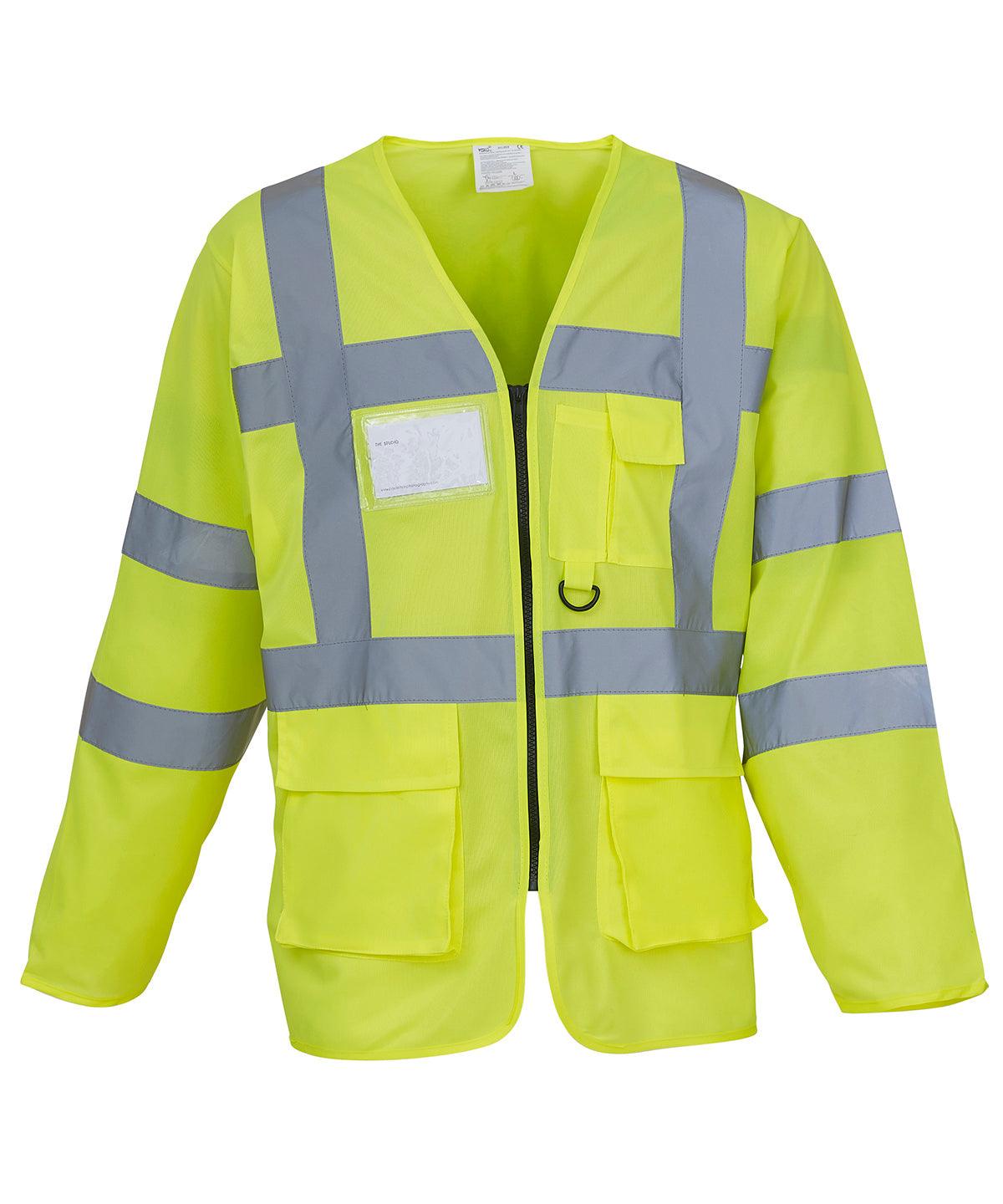 Yellow - Hi-vis executive long sleeve waistcoat (HVJ800) Safety Vests Yoko Plus Sizes, Safetywear, Workwear Schoolwear Centres