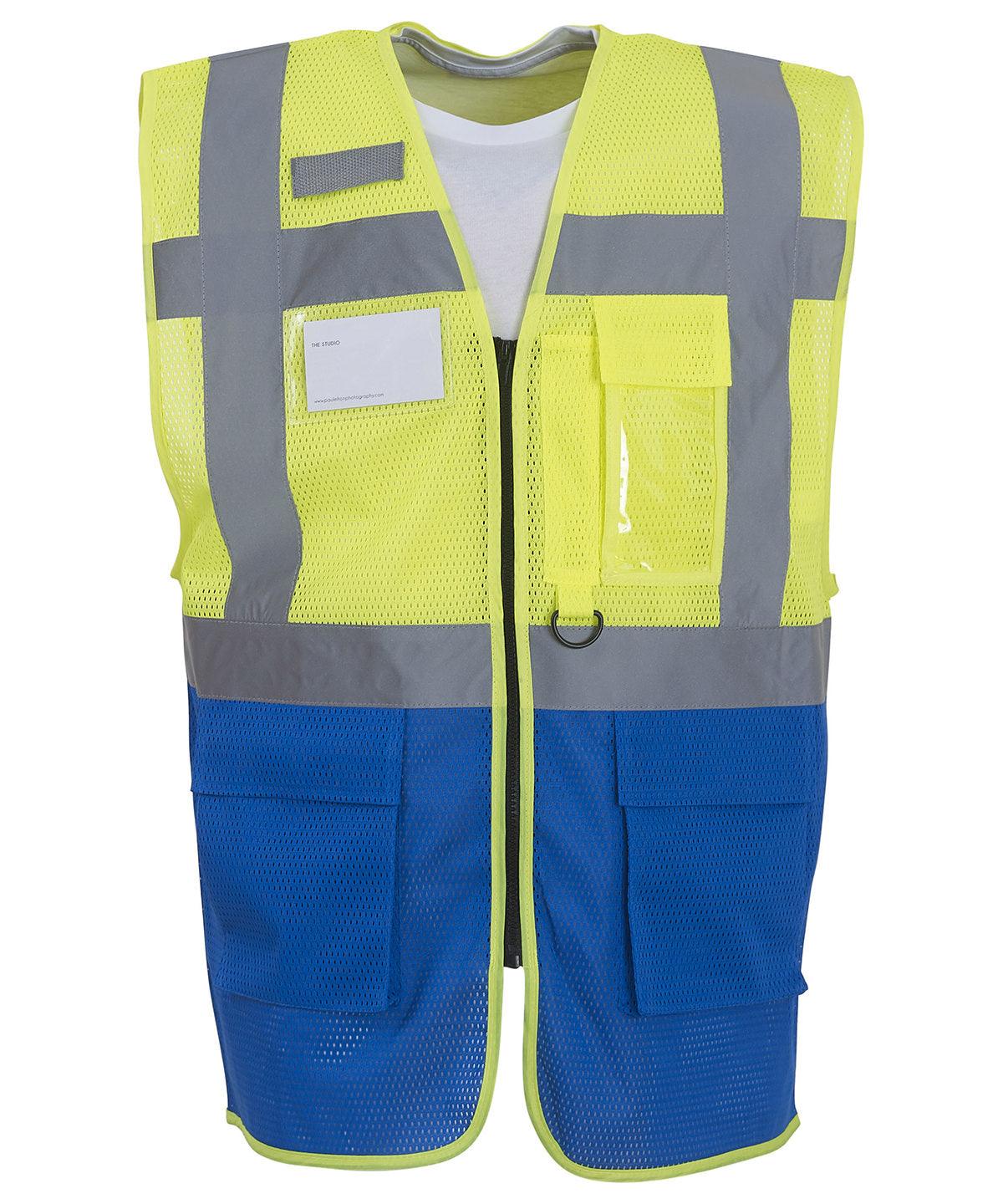 Yellow/Royal Blue - Hi-vis top cool open-mesh executive waistcoat (HVW820) Safety Vests Yoko Plus Sizes, Raladeal - Recently Added, Safety Essentials, Safetywear, Workwear Schoolwear Centres